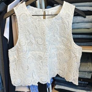 Anthropologie White Sleeveless Crop Tank Top